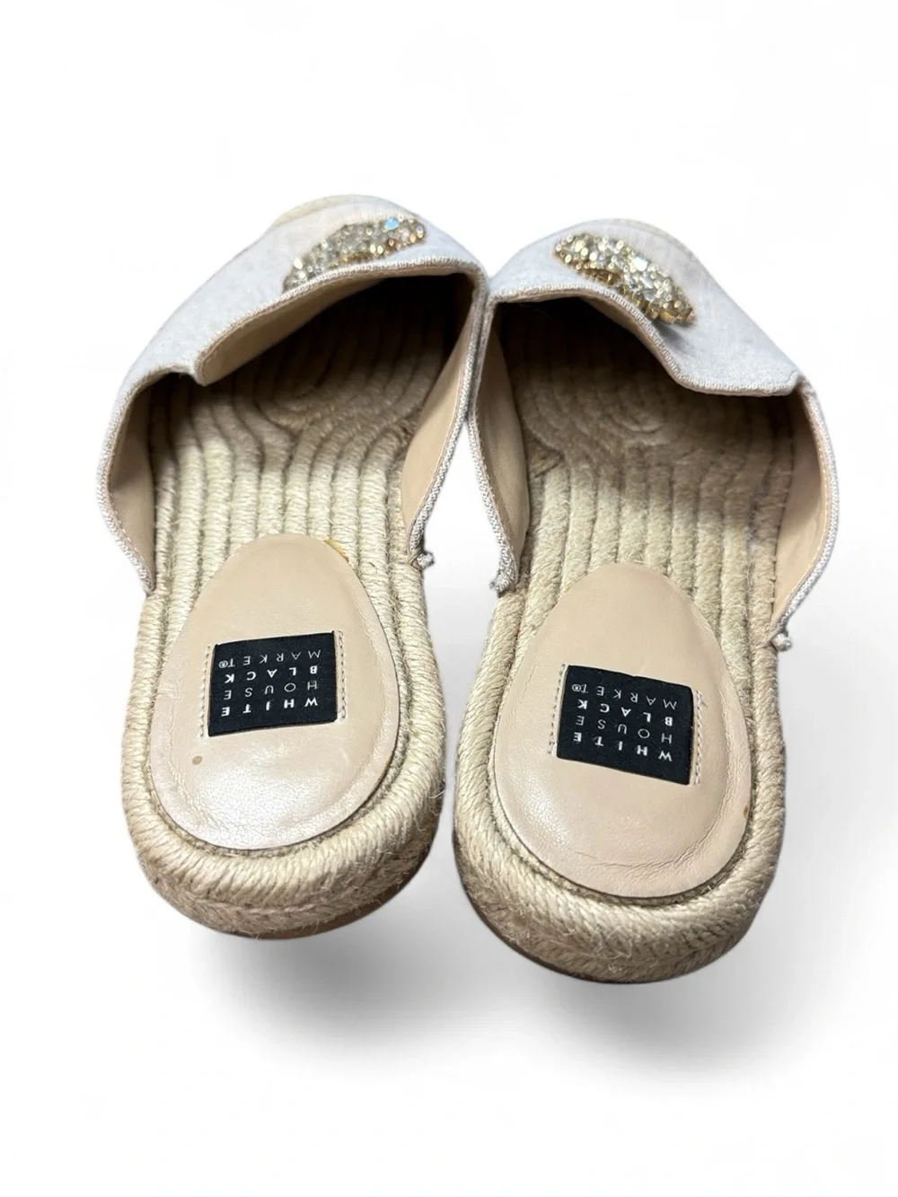 White House Black Market Cream Espadrille Slip-On with Gold Pineapple Accent